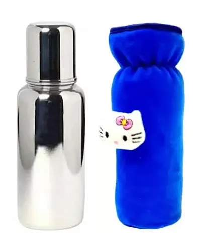 Radiant Fashion World Baby Feeding 304 Grade Stainless Steel Bottle 250ml with Silicone Nipple and Beautiful Teddy Patch Bottle Cover.