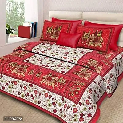 Mickey  Minnie Comfort Rajasthani Jaipuri Traditional Sanganeri Print 144 TC 100% Cotton Double Bedsheet with 2 Pillow Covers (A8)-thumb0