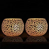 Kyzzo Glass Mosaic Tealight Candle Holder for Diwali Decor, Christmas Decor, Diwali Decoration - Pack of 2 (Star Design)-thumb1