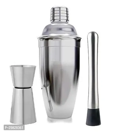 Cocktail Mocktail Mojito Margarita Shaker Muddler Jigger Measuring Double Glass Accessories Set (Stainless Steel)