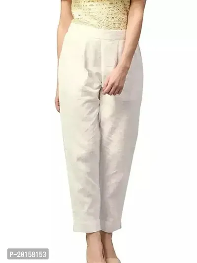 Elegant Off White Acrylic Solid Trousers For Women-thumb0