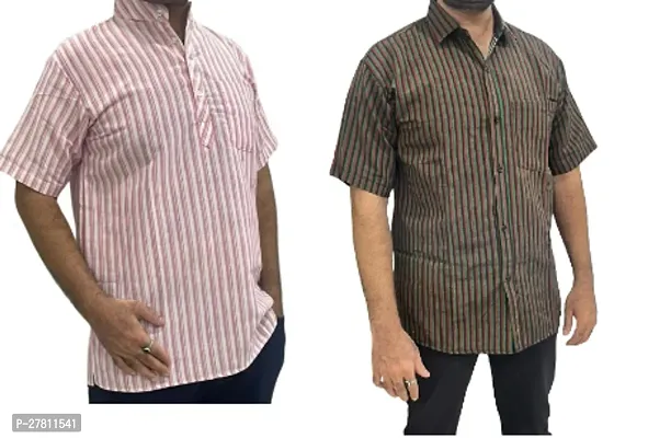 Reliable Khadi Cotton Printed Casual Shirts For Men Pack Of 2-thumb0