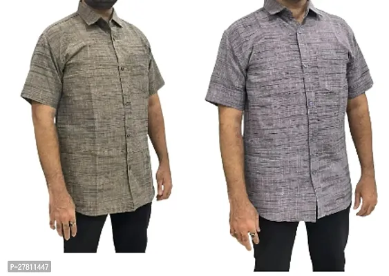 Reliable Khadi Cotton Printed Casual Shirts For Men Pack Of 2-thumb0