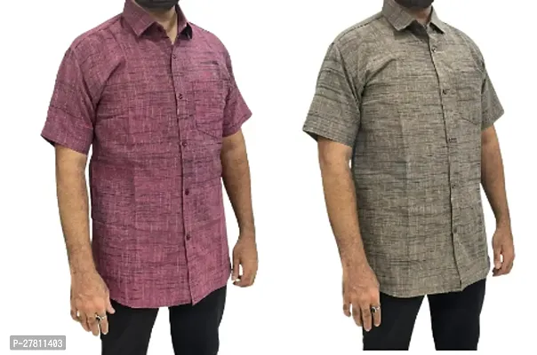 Reliable Khadi Cotton Printed Casual Shirts For Men Pack Of 2-thumb0