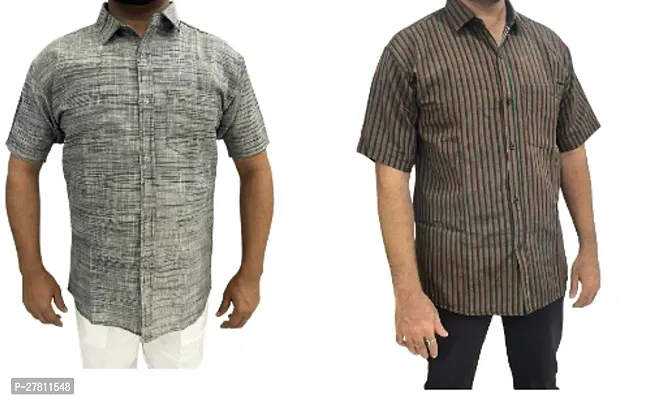 Reliable Khadi Cotton Printed Casual Shirts For Men Pack Of 2-thumb0