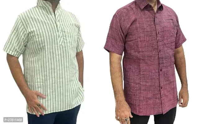 Reliable Khadi Cotton Printed Casual Shirts For Men Pack Of 2-thumb0