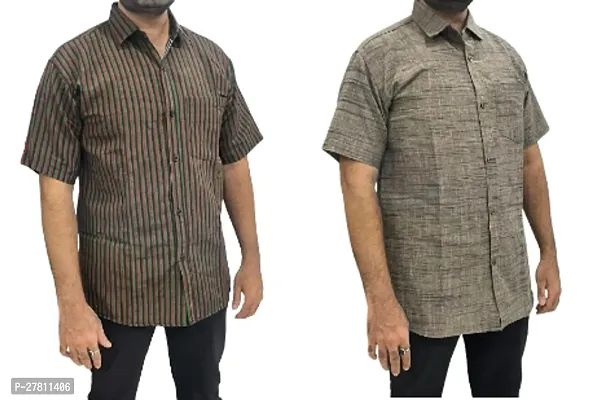 Reliable Khadi Cotton Printed Casual Shirts For Men Pack Of 2-thumb0