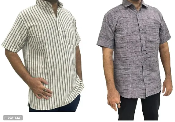 Reliable Khadi Cotton Printed Casual Shirts For Men Pack Of 2-thumb0