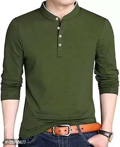 Stylish Cotton Solid Green T-Shirt For Men-thumb0