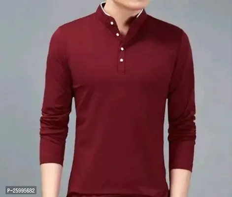 Stylish Cotton Solid Red T-Shirt For Men-thumb0