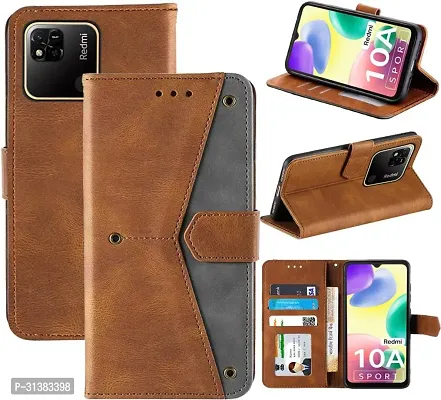 Flip Cover Compatible for Mi Redmi 10A Flip Cover Redmi 10A Back cover Redmi 9C Flip Cover Redmi 10A mobile back cover Xiaomi Redmi 10A Flip Cover Executive Brown, Magnetic Closure-thumb4