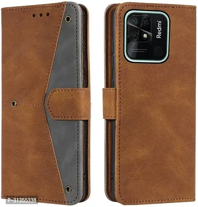 Flip Cover Compatible for Mi Redmi 10C Flip Cover Redmi 10C Back cover Redmi 10 Flip Cover Redmi 10C mobile back cover Xiaomi Redmi 10C Flip Cover Executive Brown, Magnetic Closure-thumb0