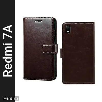 Flip Cover Compatible for Mi Redmi 7A Flip Cover Stylish Girls Cover Boys Designer Cover Brown-thumb0