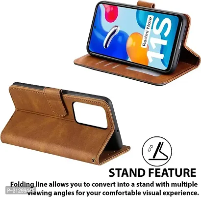 Flip Cover Compatible for Mi Redmi Note 11S Flip Cover Redmi Note 11T Back cover Mi Redmi Note 11 4G Flip Cover Redmi Note 11T mobile back cover XiaoMi Redmi Note 11S Flip Cover Executive Brown, Magnetic Closure-thumb3