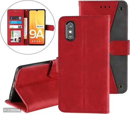 Flip Cover Compatible for Mi Redmi 9A Sport Flip Cover Redmi 9A Sport Back cover Mi Redmi 9i Sport Flip Cover Redmi 9A Sport mobile back cover Xiaomi Redmi 9A Sport Flip Cover Executive Red, Magnetic Closure