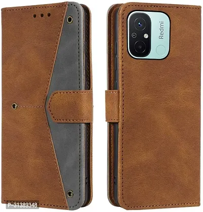 Flip Cover Compatible for Mi Redmi 11A Flip Cover Redmi 11A Back cover Redmi 12C / POCO C55 Flip Cover Redmi 11A mobile back cover Xiaomi Redmi 11A Flip Cover Executive Brown, Magnetic Closure-thumb0