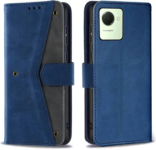 Stylish Flip Cover Compatible for Realme C30 Cover Executive Blue, Magnetic Closure