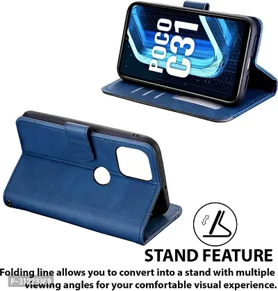 Flip Cover Compatible for Poco C31 Back Cover Poco C31 Stylish Cover Poco C31 Girls Cove Poco C31 mobile back cover Poco C31 Cover Executive Blue, Magnetic Closure-thumb3