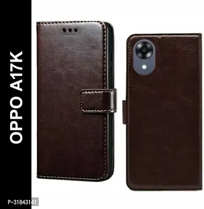 Gladly Flip Cover Compatible for OPPO A17k::CPH2471 Cover Back Cover Soft Silicon Tpu Flip Cover Coffee Brown