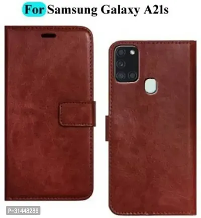 Gladly Flip Cover Compatible for Samsung Galaxy A21s Mobile Flip Cover With TPU Silicon Cover Brown-thumb0