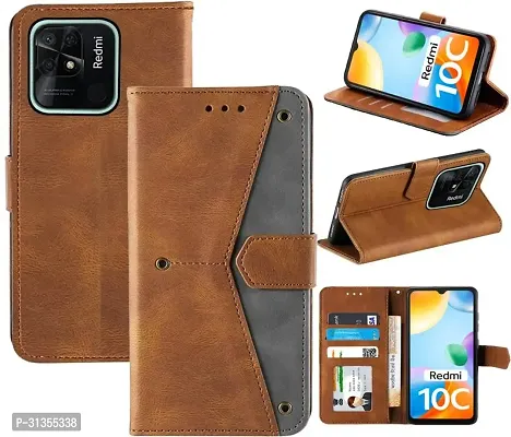 Flip Cover Compatible for Mi Redmi 10C Flip Cover Redmi 10C Back cover Redmi 10 Flip Cover Redmi 10C mobile back cover Xiaomi Redmi 10C Flip Cover Executive Brown, Magnetic Closure-thumb4