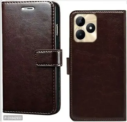 Gladly Flip Cover Compatible for Realme C51 Back Cover Soft Silicon Tpu Flip Cover Coffee Brown