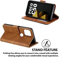 Gladly Flip Cover Compatible for POCO C50|MZB0D3DIN|MZB0D3CIN|MZB0CT7IN|MZB0CX4IN|MZB0D3BIN|MZB0D3AIN Back Cover Soft Silicon Tpu Flip Cover Executive Brown, Magnetic Closure-thumb2