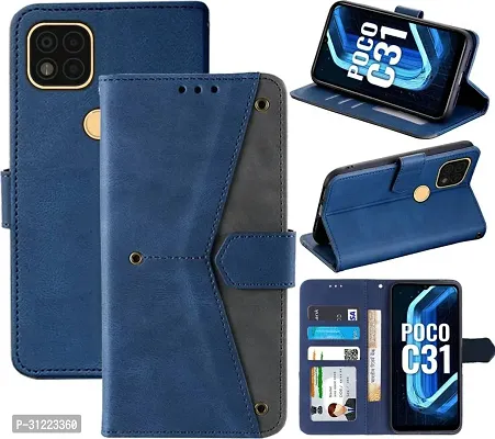 Flip Cover Compatible for Poco C31 Back Cover Poco C31 Stylish Cover Poco C31 Girls Cove Poco C31 mobile back cover Poco C31 Cover Executive Blue, Magnetic Closure-thumb4