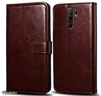 Flip Cover Compatible for Mi Redmi 9 Prime Mobile Back CoverPoco M2 Flip Cover Stylish Girls Cover Boys Designer Cover Brown-thumb0