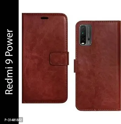 Flip Cover Compatible for Mi Redmi 9 Power Flip Cover Stylish Girls Cover Boys Designer Cover Brown-thumb0