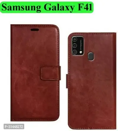 Gladly Flip Cover Compatible for Samsung Galaxy F41 Mobile Flip Cover With TPU Silicon Cover Brown