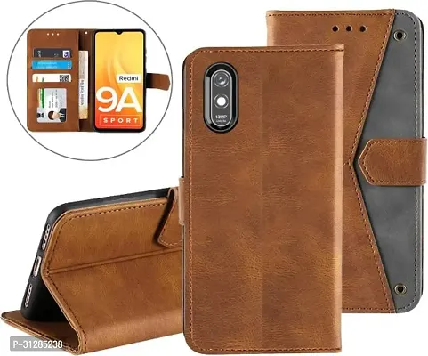 Flip Cover Compatible for Mi Redmi 9A Sport Flip Cover Redmi 9A Sport Back cover Mi Redmi 9i Sport Flip Cover Redmi 9A Sport mobile back cover Xiaomi Redmi 9A Sport Flip Cover Executive Brown, Magnetic Closure