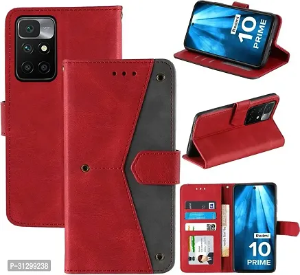 Flip Cover Compatible for Mi Redmi 10 Prime Flip Cover Redmi 10 Prime Back cover Mi Redmi 10 Prime 2022 Flip Cover Redmi 10 Prime mobile back cover Xiaomi Redmi 10 Prime Flip Cover Executive Red, Magnetic Closure-thumb4