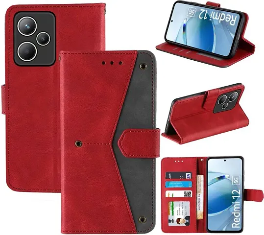 Flip Cover Compatible for Mi Redmi 12 5G Flip Cover Redmi 12 5G Back cover Redmi 12 Flip Cover Redmi 12 5G mobile back cover Xiaomi Redmi 12 5G Flip Cover Executive Red, Magnetic Closure