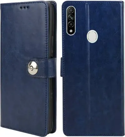 Cloudza Oppo A8 Flip Back Cover | PU Leather Flip Cover Wallet Case with TPU Silicone Case Back Cover for Oppo A8 Blue