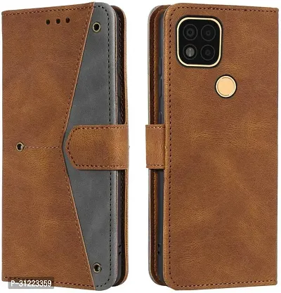 Flip Cover Compatible for Poco C31 Back Cover Poco C31 Stylish Cover Poco C31 Girls Cove Poco C31 mobile back cover Poco C31 Cover Executive Brown, Magnetic Closure-thumb0