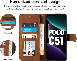 Gladly Flip Cover Compatible for POCO C51|MZB0EVCIN|MZB0EVBIN|MZB0F8WIN|MZB0DXKIN|MZB0F8VIN|MZB0E6DIN Back Cover Soft Silicon Tpu Flip Cover Executive Brown, Magnetic Closure-thumb1