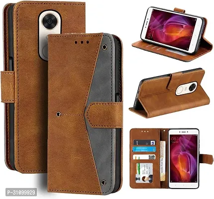 Rahishi Artificial Leather Flip Cover Compatible for Mi Redmi 8 Executive Brown, Magnetic Closure-thumb0