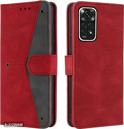 Flip Cover Compatible for Mi Redmi Note 11S Flip Cover Redmi Note 11T Back cover Mi Redmi Note 11 4G Flip Cover Redmi Note 11T mobile back cover XiaoMi Redmi Note 11S Flip Cover Executive Red, Magnetic Closure-thumb4