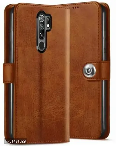 Flip Cover Compatible for Mi Redmi 9 Prime Mobile Back CoverPoco M2 Flip Cover Stylish Girls Cover Boys Designer Cover Brown-thumb0