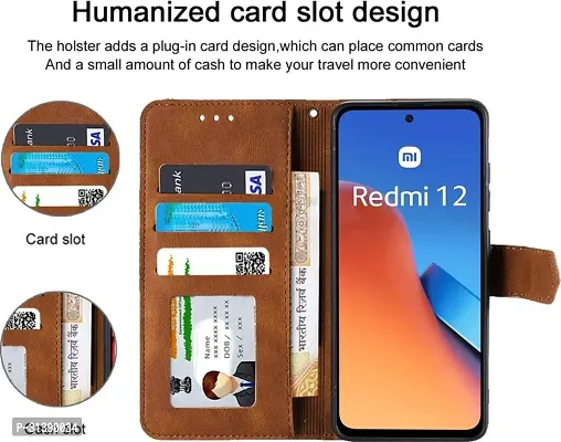 Flip Cover Compatible for Mi Redmi 12 4G Flip Cover Redmi 12 4G Back cover Redmi 12 Flip Cover Redmi 12 4G mobile back cover Xiaomi Redmi 12 4G Flip Cover Executive Brown, Magnetic Closure-thumb2