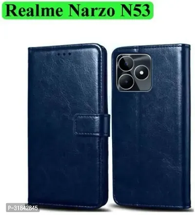 Gladly Flip Cover Compatible for Realme Narzo N53 Back Cover Soft Silicon Tpu Flip Cover Navy Blue