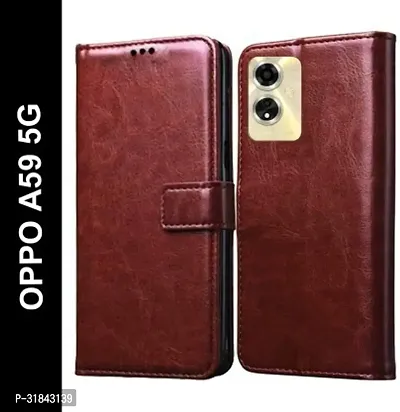 Gladly Flip Cover Compatible for OPPO A59 5G Back Cover Soft Silicon Tpu Flip Cover Cherry Brown