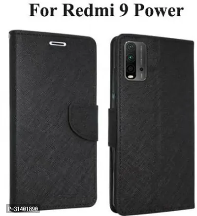 Flip Cover Compatible for Mi Redmi 9 Power Flip Cover Stylish Girls Cover Boys Designer Cover Black-thumb0