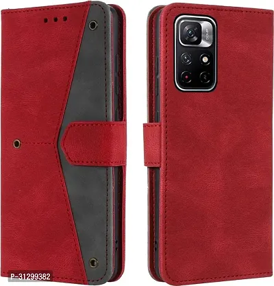 Flip Cover Compatible for Mi Redmi Note 11T 5G Flip Cover Redmi Note 11T Back cover POCO M4 Pro 5G Flip Cover Redmi Note 11T mobile back cover XiaoMi Redmi Note 11T 5G Flip Cover Executive Red, Magnetic Closure