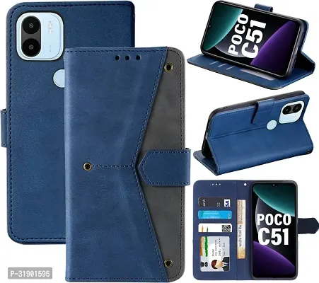 Gladly Flip Cover Compatible for POCO C51|MZB0EVCIN|MZB0EVBIN|MZB0F8WIN|MZB0DXKIN|MZB0F8VIN|MZB0E6DIN Back Cover Soft Silicon Tpu Flip Cover Executive Blue, Magnetic Closure-thumb4