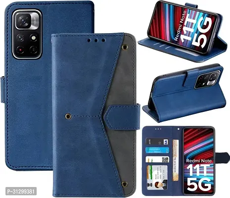 Flip Cover Compatible for Mi Redmi Note 11T 5G Flip Cover Redmi Note 11T Back cover POCO M4 Pro 5G Flip Cover Redmi Note 11T mobile back cover XiaoMi Redmi Note 11T 5G Flip Cover Executive Blue, Magnetic Closure-thumb4