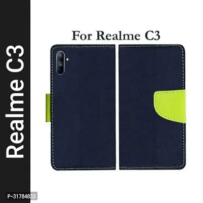 Gladly Flip Cover Compatible for Realme C3 Back Cover Soft Silicon Tpu Flip Cover Blue