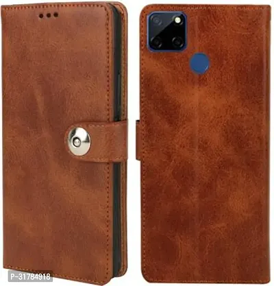 Gladly Flip Cover Compatible for Realme C12 Back Cover Soft Silicon Tpu Flip Cover Brown-thumb0