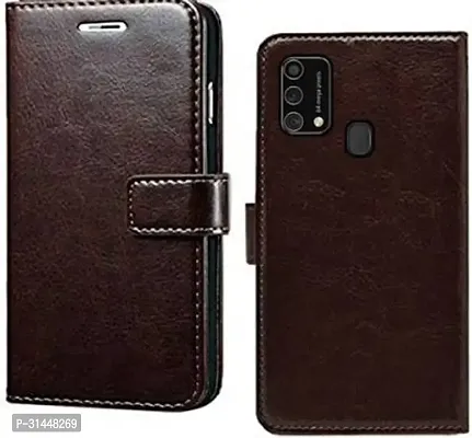 Gladly Flip Cover Compatible for Samsung Galaxy F41 Mobile Flip Cover With TPU Silicon Cover Brown